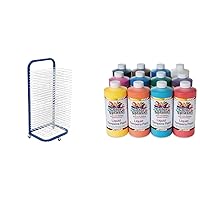 Pearington 25-Shelf Mobile/Wall Mountable Art Drying Rack & S&S Worldwide Color Splash! Liquid Tempera Bulk Paint, Set of 12 in 11 Bright Colors, 32-oz Easy-Pour Bottles, Great for Arts & Crafts