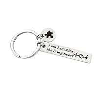 Autism Awareness Keychain I Am His Voice He is My Heart Keychain with Puzzle Piece Charm Autism Mom