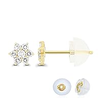 Solid 14K Yellow Gold Hypoallergenic Polished AAA Cubic Zirconia Simulated Diamond Stud Earrings