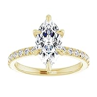 10K Solid Yellow Gold Handmade Engagement Ring, 2 CT Marquise Cut Moissanite Diamond Solitaire Wedding/Bridal Rings for Women/Her, Half-Eternity Anniversary Ring