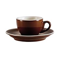 CAC China CFB-1 Venice 8-Ounce Brown/American White Porcelain Round Cappuccino Cup with Saucer, 3-7/8 by 2-3/8-Inch, 36-Pack