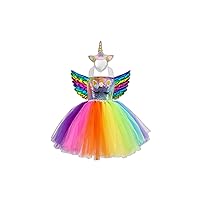 Kids Little Girls' Dress 3 Pcs Unicorn Rainbow Patchwork Birthday Party Sequins