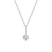 0.75 Carat Center Round Lab Grown White Diamond or Cubic Zirconia Solitaire Dangling Pendant with 18 inch Silver Chain for Women in 925 Sterling Silver