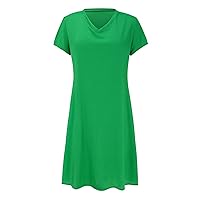 Cotton Linen Dresses for Women 2024 Lightweight Short Sleeve Sundress Summer Loose Comfy Plus Size V Neck Beach Dress