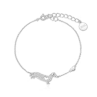 S925 Sterling Silver Playful Puppy Zircon Bracelet Fashion Small Animal Heart Shape Adjustable Bracelet Jewelry Gift for Women Christmas,thanksgiving,Silver