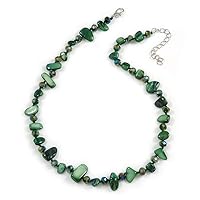 Avalaya Delicate Forest Green Sea Shell Nuggets and Glass Bead Necklace - 48cm L/ 6cm Ext