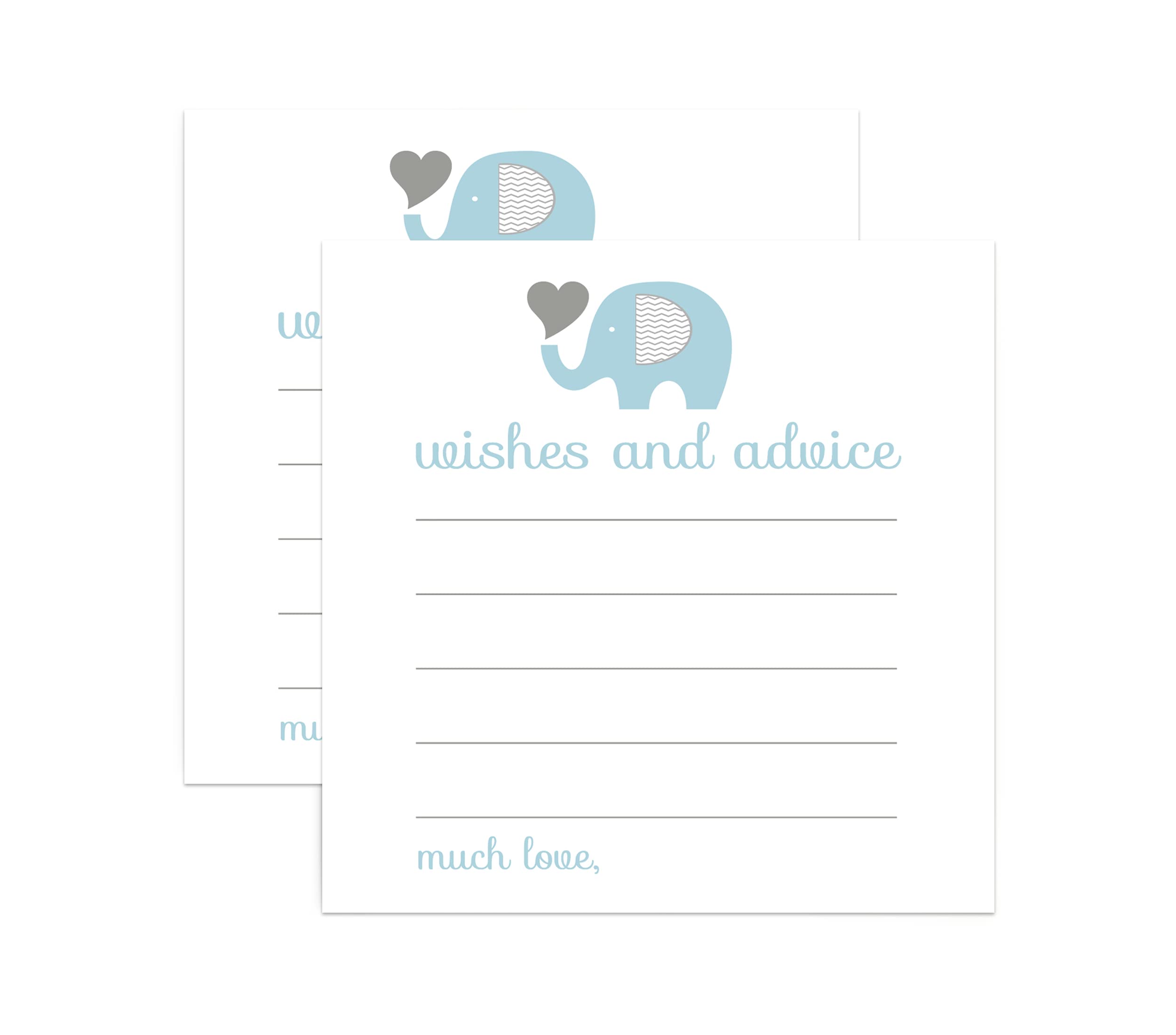 Blue Elephant Advice Cards for Baby Shower, Graduation, New Parents, Gender Reveal, Birthday Time Capsule - Notes of Congratulations Party Activity Boys – Royal Prince Theme Jungle (25 Pack)