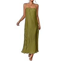 Summer Dresses for Women 2024 Solid Color Ruffled Hem Cami Casual Dress Sleeveless
