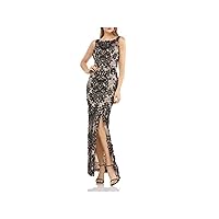 JS Collections Womens Embroidered Illusion Evening Dress Beige 2