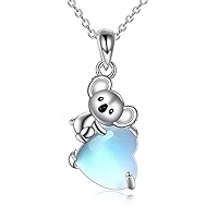 Cute Animals Necklace Sterling Silver Moonstone Pendant Animal Fashion Jewelry Gift for Women Girls