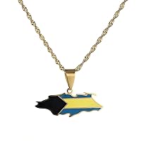 Stainless Steel Bahamas Nassau Island Map Flag Jewelry For Women Men