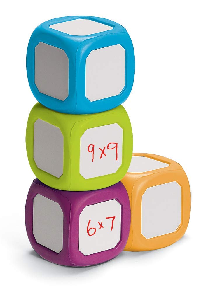 hand2mind Plastic Small Write-On/Wipe-Off Dice for Kids Ages 5-8, Dry Erase Surface On All Sides, Draw Letters, Numbers, and Numeral Operations, 4-Color Dice Measures 2-Inches (Pack of 4)