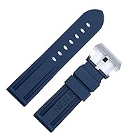 Fluorine Rubber 22mm 24mm Watch Band Silicone Watchband for Panerai Watch Strap (Color : Blue Silv Buckle, Size : 22mm)