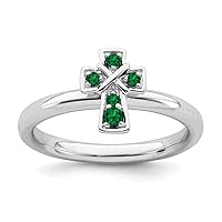 2.25mm 925 Sterling Silver Rhodium Created Emerald Religious Faith Cross Ring Jewelry for Women - Ring Size Options: 10 5 6 7 8 9