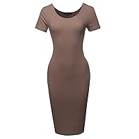 Women's Solid Fitted Classic Short Sleeve Premium Cotton Midi Dress