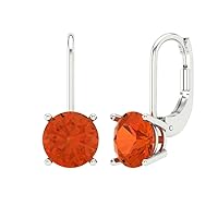 2.94cttw Round Cut Conflict Free Solitaire Genuine Red Unisex Designer Lever back Drop Dangle Earrings Solid 14k White Gold