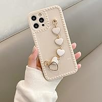 3D Love Heart Metal Bracelet Wrist Chain TPU Phone Case for Samsung A32 52 72 12 51 71 30S 50 70 11 02 S20 Plus Note 10 20,Cream White,for Samsung S20 FE