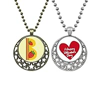 B Alphabet Strawberry Illustration Pattern Pendant Necklace Mens Womens Valentine Chain, ys/m