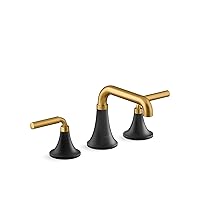 Kohler 27416-4-BMB Tone Bathroom Sink Faucet, Widespread Bathroom Faucet with Two Lever Handles and Clicker Drain, 1.2 gpm, Matte Black with Moderne Brass