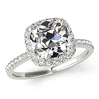 1.70 CT Cushion Moissanite Engagement Ring Wedding Bridal Ring Set, Diamond Ring, Anniversary Solitaire Halo -Setting Accented Promise Vintage Antique Silver Ring for Her