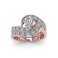 Choose Your Gemstone Swirl Pave Diamond CZ Wedding Ring Set rose gold plated Heart Shape Wedding Ring Sets Everyday Jewelry Wedding Jewelry Handmade Gifts for Wife US Size 4 to 12