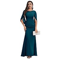 Women Mermaid Cape Sleeves Mother of The Bride Dress for Wedding Ruffled Chiffon Petite Mother of The Groom Gown