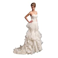 Ivory Sweetheart Lace Bodice Organza Wedding Dress With Ruffled Skirt