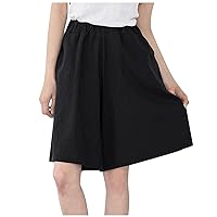 Women's Plus Size Shorts Knee Length Elastic Waist Casual Trouser Shorts Loose Fit Summer Vacation Lounge Shorts