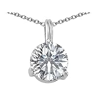 Tommaso Design Solid 14k White Gold Single Round 7mm Solitaire Contemporary Modern Pendant Necklace
