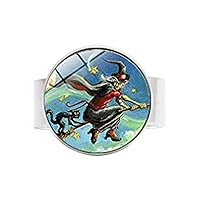 Black Cat Witch Charm Ring Vintage Art Photo Jewelry