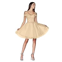 Tulle Homecoming Dresses for Teens Sparkly Short Prom Dresses Cold Shoulder A Line Mini Cocktail Dress