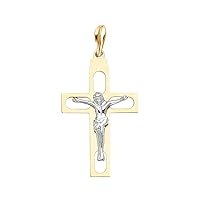 14K 2T Religious Crucifix Pendant | 14K Two Tone Gold Christian Jewelry Jesus Pendant Locket For Men Women | 29 mm x 19 mm Gold Chain Pendants