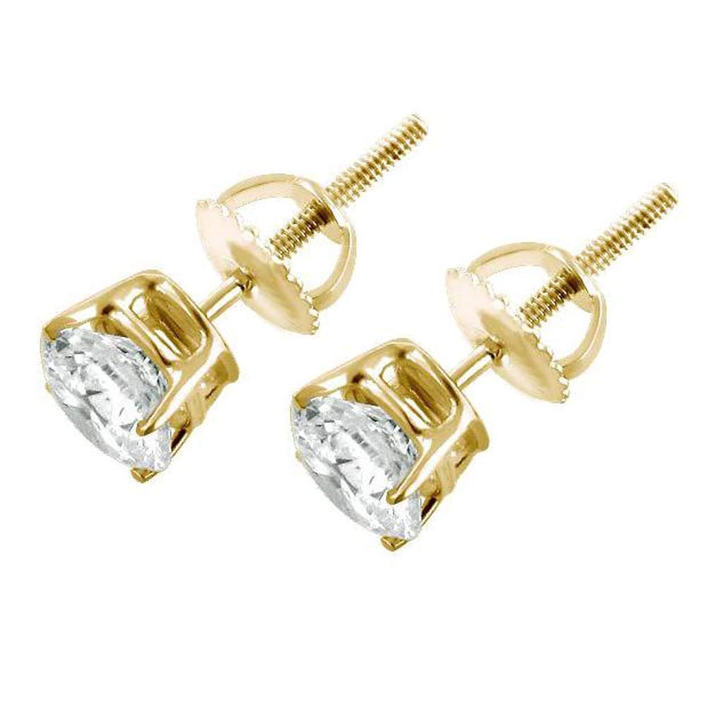 14k White or Yellow Gold 1 Ct T.W. Round-Cut Natural Diamond Studs Women's Screw Back Earrings