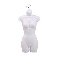 SSWBasics Female Molded Shatterproof Frosted Shapely Torso Form with Hook - Fits Women's Sizes 5-10 - Mannequin to Display Top and Bottom Merchandise