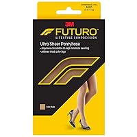 Futuro Energizing Ultra Sheer Pantyhose for Women, Helps Relieve Symptoms of Mild Spider Veins, Mild Compression, Brief Cut, Plus, Nude
