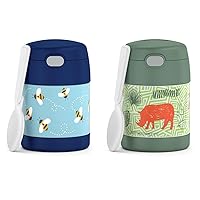 THERMOS 10oz Kids Food Jar Bundle - Honey Bees and Jungle Kingdom Prints with Foldable Spoons