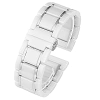 Luxury Ceramic and Stainless Steel 20mm 22mm Black Gold Strap for Men Women Watch Strap Bracelet Wristband (Color : White X Silver, Size : 20mm)