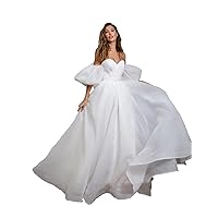 Women's Sexy Organza Wedding Dresses Detachable Puff Sleeves Heart Neckline Elegant A-line Floor Length Bride Dress