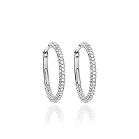 Moissanite Inside out Hoop Earrings Solid 14K White Gold/925 Sterling Silver Round Cut 2 Ct - A Sparkling Addition to Your Style
