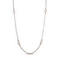 SAVEARTH DIAMONDS 2.9MM Round Moissanite Diamond Lab Created Bezel Set Yard Station Chain Necklace In 14k Gold Over Sterling Silver 16'' To 36