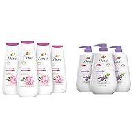 Body Wash Renewing Peony and Rose Oil 4 Count for Renewed & Body Wash with Pump Relaxing Lavender Oil & Chamomile 3 Count for Renewed