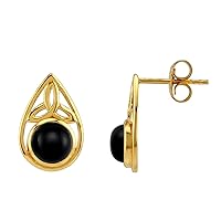 Silvershake 6MM Round Shape Gemstone White Gold Plated or Yellow Gold Plated 925 Sterling Silver Triquetra Trinity Celtic Knot Drop Stud Post Earrings Jewelry for Women or Teens