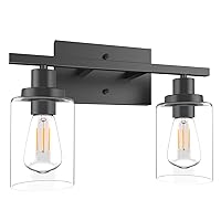 Bathroom Light Fixtures 2 Light HWay Bathroom Vanity Lights Over Mirror Black Wall Sconce with Clear Glass Shade Wall Lamp for Bedroom Mirror