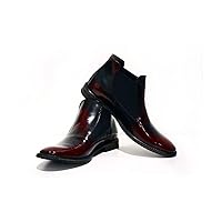 PeppeShoes Modello Catania - Handmade Italian Mens Color Burgundy Ankle Chelsea Boots - Cowhide Patent Leather - Slip-On