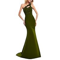 Women's Burgundy Mermaid Long Bridesmaid Dresses Sexy One Shoulder Appliqued Evening Gown