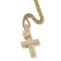 New Hip Hop Jewelry Crown Cross Pendant Necklace for Men Women with Chain Gold Filled Micro Pave CZ Zricon Bling Necklace Rapper Accessories