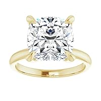 10K Solid Yellow Gold Handmade Engagement Ring, 5 CT Cushion Cut Moissanite Diamond Solitaire Wedding Bridal Rings for Women Her, Anniversary Ring Promise Gifts