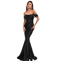 Fall Dresses for Women 2023 Off Shoulder Mermaid Hem Prom Dress Dresses for Women (Color : Black, Size : X-Large)
