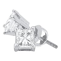 The Diamond Deal 14kt White Gold Unisex Princess Diamond Solitaire Stud Earrings 1-1/2 Cttw
