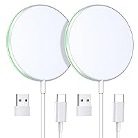 2 Pack Magnetic Wireless Charger 15W Fast Apple Mag-Safe Charger for iPhone 15/14/13/12 Series Magnet Charging Pad for AirPods 3/2/Pro with 5ft Dual Charging Port Cable